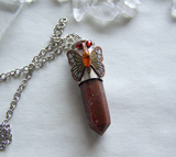 Red Jasper Butterfly Wrapped Silver Bullet Pendant