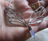 Silver Lace Wing Butterfly Opalite Crystal Necklace