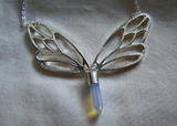 Silver Lace Wing Butterfly Opalite Crystal Necklace