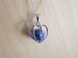 Silver Heart Cage Lapis Lazuli Crystal Sphere Pendant Necklace