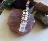 Pink Optical Calcite Crystal Silver Bullet Jewelry Pendant Necklace