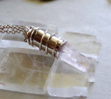 Pink Optical Calcite Crystal Silver Bullet Jewelry Pendant Necklace