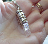 Pink Optical Calcite Crystal Silver Bullet Jewelry Pendant Necklace