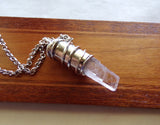 Pink Optical Calcite Crystal Silver Bullet Jewelry Pendant Necklace