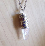 Pink Optical Calcite Crystal Silver Bullet Jewelry Pendant Necklace