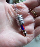 Red and Blue Cane Glass Bullet Spike Pendant Necklace