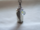 Keepsake Capsule Silver Bullet Angel Wing Pendant