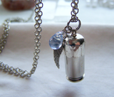 Keepsake Capsule Silver Bullet Angel Wing Pendant