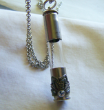 Glass Keepsake Capsule Silver Filigree Bullet Pendant