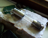 Glass Keepsake Capsule Silver Filigree Bullet Pendant