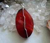 Orange Carnelian Natural Polished Crystal Oval Pendant Necklace