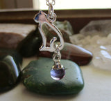 Silver Cat Purple Amethyst Crystal Ball Pendant Necklace