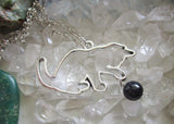 Silver Cat with Blue Night Stars Crystal Ball Pendant Necklace