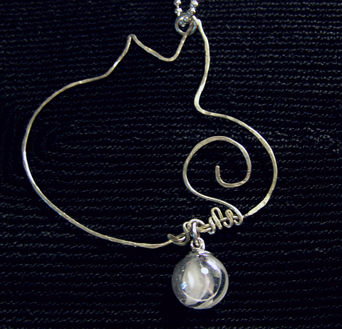 Silver Wire Abstract Cat Pendant