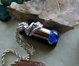 Blue Swirl Cat's Eye Marble Wire Wrapped Silver Bullet Necklace