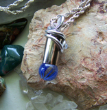 Blue Swirl Cat's Eye Marble Wire Wrapped Silver Bullet Necklace