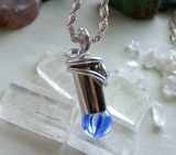 Blue Swirl Cat's Eye Marble Wire Wrapped Silver Bullet Necklace