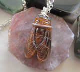 Natural Tiger Eye Cicada Gemstone Crystal Pendant Necklace