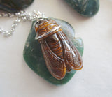 Natural Tiger Eye Cicada Gemstone Crystal Pendant Necklace