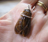 Natural Tiger Eye Cicada Gemstone Crystal Pendant Necklace