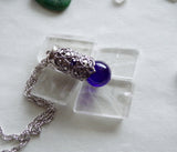 Cobalt Blue Marble Silver Filigree Bullet Jewelry Pendant Necklace