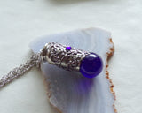 Cobalt Blue Marble Silver Filigree Bullet Jewelry Pendant Necklace