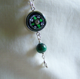 Steampunk Compass Malachite Bead Silver Star Pendant