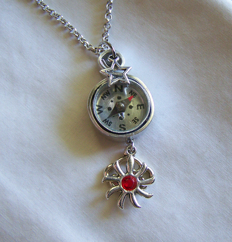 Silver Sun Wire Wrapped Compass Jewelry Pendant Necklace