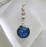 Midnight Blue Zodiac Constellation Silver Stars Pendant Necklace