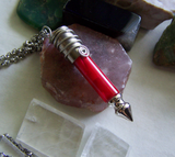 Red Coral Dragon's Teeth Silver Bullet Jewelry Pendant Necklace