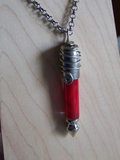 Red Coral Dragon's Teeth Silver Bullet Jewelry Pendant Necklace