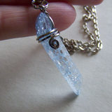 Wire Wrapped Sky Blue Raw Quartz Crystal Point Pendant