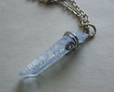 Wire Wrapped Sky Blue Raw Quartz Crystal Point Pendant