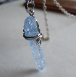 Wire Wrapped Sky Blue Raw Quartz Crystal Point Pendant