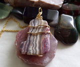 Natural Crazy Lace Agate Wire Wrapped Stone Pendant Necklace