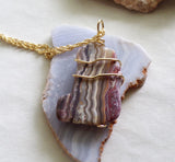 Natural Crazy Lace Agate Wire Wrapped Stone Pendant Necklace