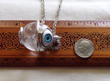 Natural Clear Quartz Crystal Ball Evil Eye Pendant Necklace