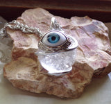 Natural Clear Quartz Crystal Ball Evil Eye Pendant Necklace