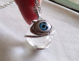 Natural Clear Quartz Crystal Ball Evil Eye Pendant Necklace