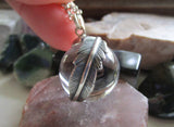 Natural Quartz Crystal Ball Feather Wrap Pendant Necklace