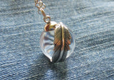 Natural Quartz Crystal Ball Feather Wrap Pendant Necklace