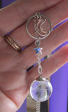 Quartz Crystal Ball Moon and Star Ring Pendant Necklace