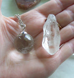 Quartz Crystal Ball Pendant Necklace + Quartz Point - Crystal Web Combo