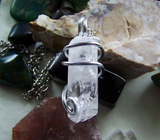 Natural Danburite Gemstone Wire Wrapped Crystal Pendant Necklace