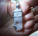 Natural Danburite Gemstone Wire Wrapped Crystal Pendant Necklace