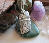 Dendrite Agate Natural Wire Wrapped Crystal Pendant Necklace