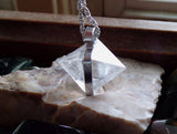 Natural Clear Quartz Diamond Crystal Pendant Necklace