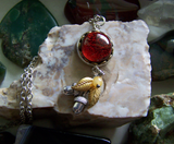 Orange Dichroic Glass Fall Leaves Acorn Pendant Necklace