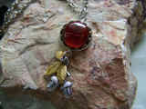 Orange Dichroic Glass Fall Leaves Acorn Pendant Necklace