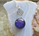 Purple Dichroic Twinkle Glass Silver Spiral Pendant Necklace